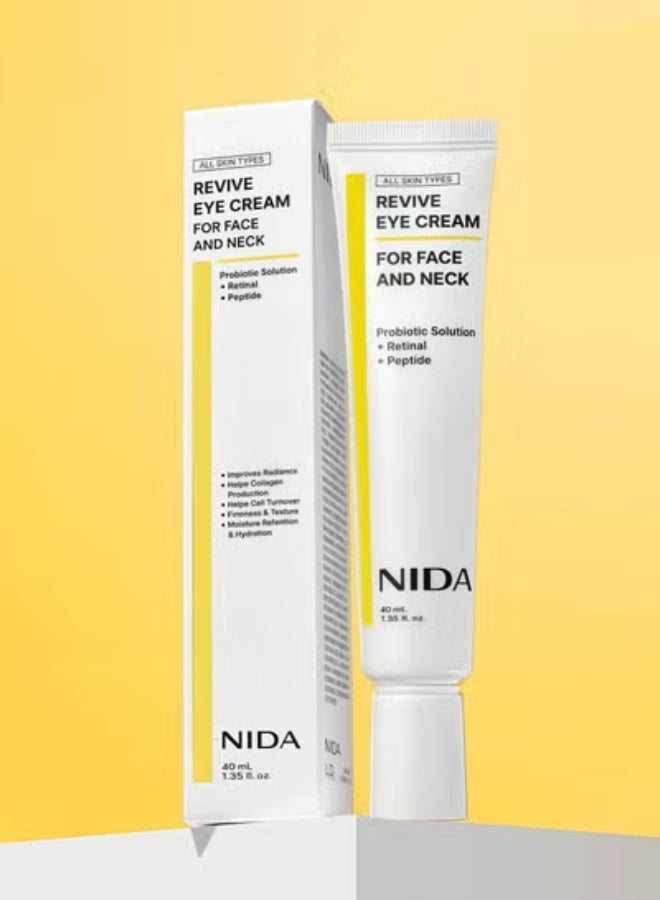 نيدا كريم العين المنعش للوجه و الرقبة مع حل بروبيوتيك، ريتنال، بيبتيد، التجاعيد، الخطوط الدقيقة، تجديد الخلايا، ملمس بشرة مشدود، بشرة متألقة 40 مل - Image 1