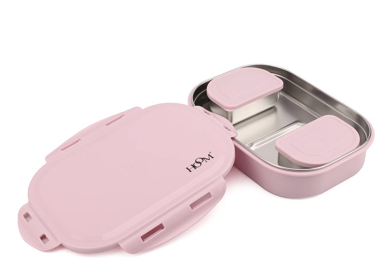 HOOM Insulated 304 Stainless Steel Made hot case Lunch Box with Steel Chutney Container Inside, for Office, College and School, 1.5L, Pink - Image 1