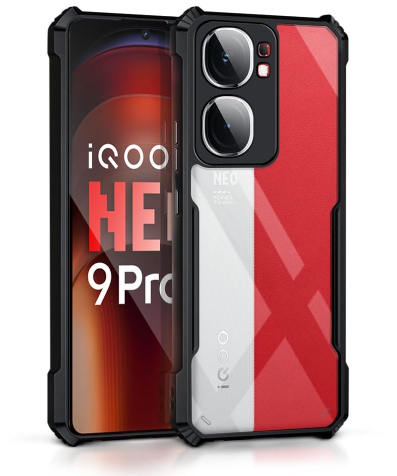 DD Son Shockproof Crystal Clear Back Cover Case for iQOO Neo 9 Pro (5G) - (PC & TPU, Black Bumper Back Cover) | 360 Degree Camera Protection | Transparent Hybrid Eagle Back Case Cover (Black) - Image 1