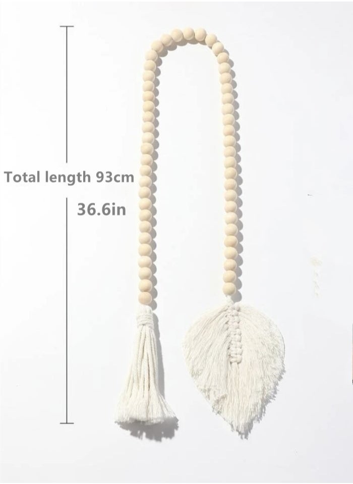 Kutis 2-Piece Bohemian Beads Wall Hanging Decoration Leaf Shaped Tassel Wooden Beaded Decorative Crafts Off-White 93 cm  - Image 5