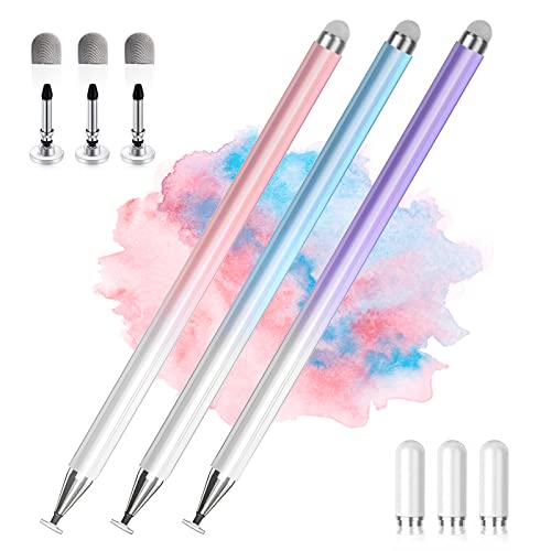 AmberVec Stylus Pens for Touch Screens, 2 in 1 High Precision Universal Stylus Pen for iPad Compatible with Apple, iPhone, iPad, Android, Microsoft Tablets, Phones, 3 Pack-Blue, Pink, Purple - Image 1