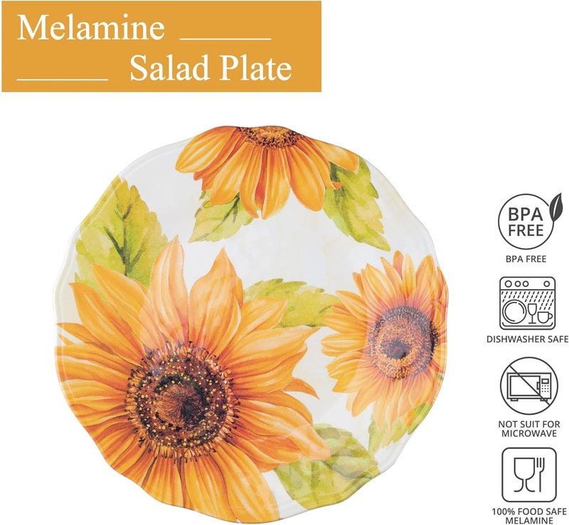 UPware Sunflower Melamine Salad Plate Set Flower Shaped Plates for Risotto Pasta and Salad BPAFree Dishwasher Safe Yellow 875 Inch Set of 6 - Image 2