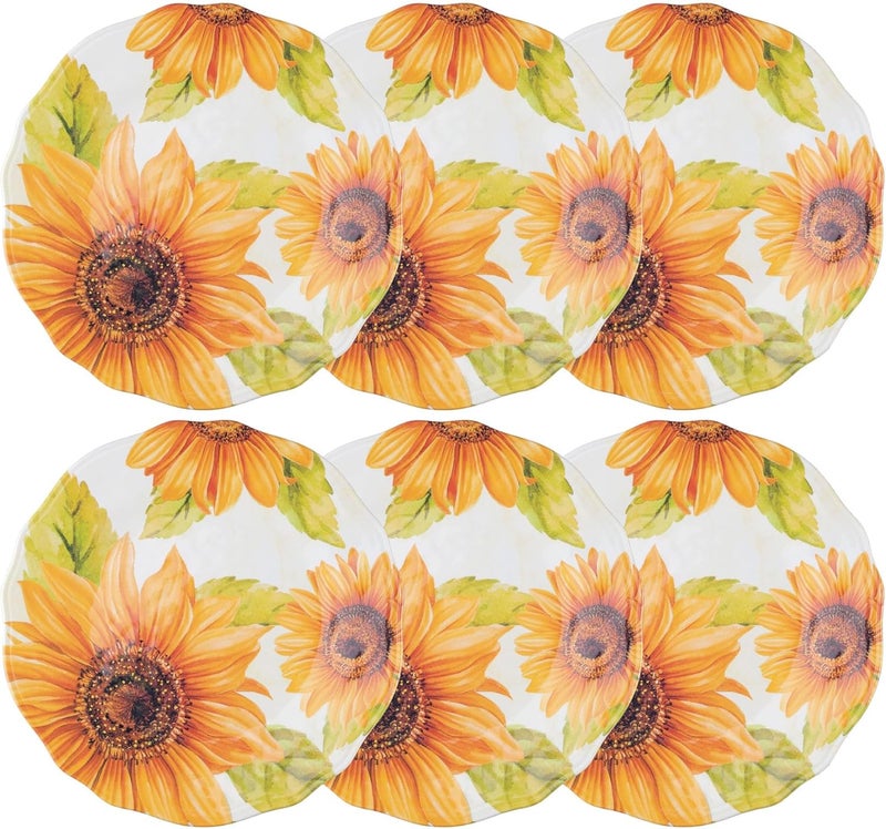 UPware Sunflower Melamine Salad Plate Set Flower Shaped Plates for Risotto Pasta and Salad BPAFree Dishwasher Safe Yellow 875 Inch Set of 6 - Image 1