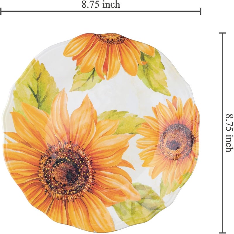 UPware Sunflower Melamine Salad Plate Set Flower Shaped Plates for Risotto Pasta and Salad BPAFree Dishwasher Safe Yellow 875 Inch Set of 6 - Image 3