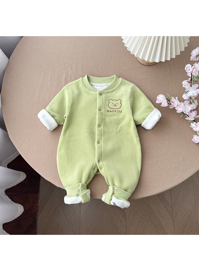 بدلة أطفال دافئة بسماكة إضافية بدون عظام بتصميم رأس دب، طويلة الأكمام، للحماية من البرد خلال الخروج.