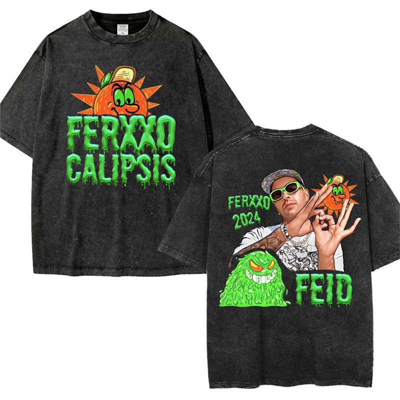 Feid Ferxxo World Tour 2024 Retro Washed T Shirt Men Women 9 - Image 1
