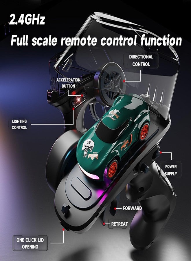 QAONIE Mini RC Car, 1:64 Scale Supercar, Toy Car & Remote Control Integrated Design, 26km/h High Speed, Two Large Batteries for 50 Minutes, Fun MINI RC Vehicle. (Green) - Image 4