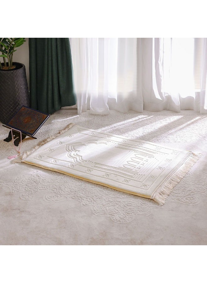 DANUBE HOME Janamaz Flannel Memory Foam Prayer Mat – Extra Soft Islamic Muslim Prayer Rug With Thick Comfort Padding – Anti-Slip, Foldable, Travel-Friendly, Gift Option - Beige - 80X120 Cm  - Image 3