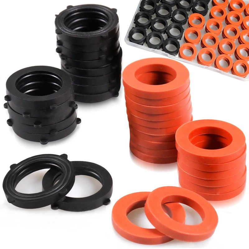 ZDBB 80 Pcs Garden Hose Gasket Rubber Seal, Fits All Standard 3/4 Inch Outdoor Hose Fittings with Heavy Duty Red and Black Self-Locking Tabs to Hold The Gasket Securely in The Fitting - Image 1