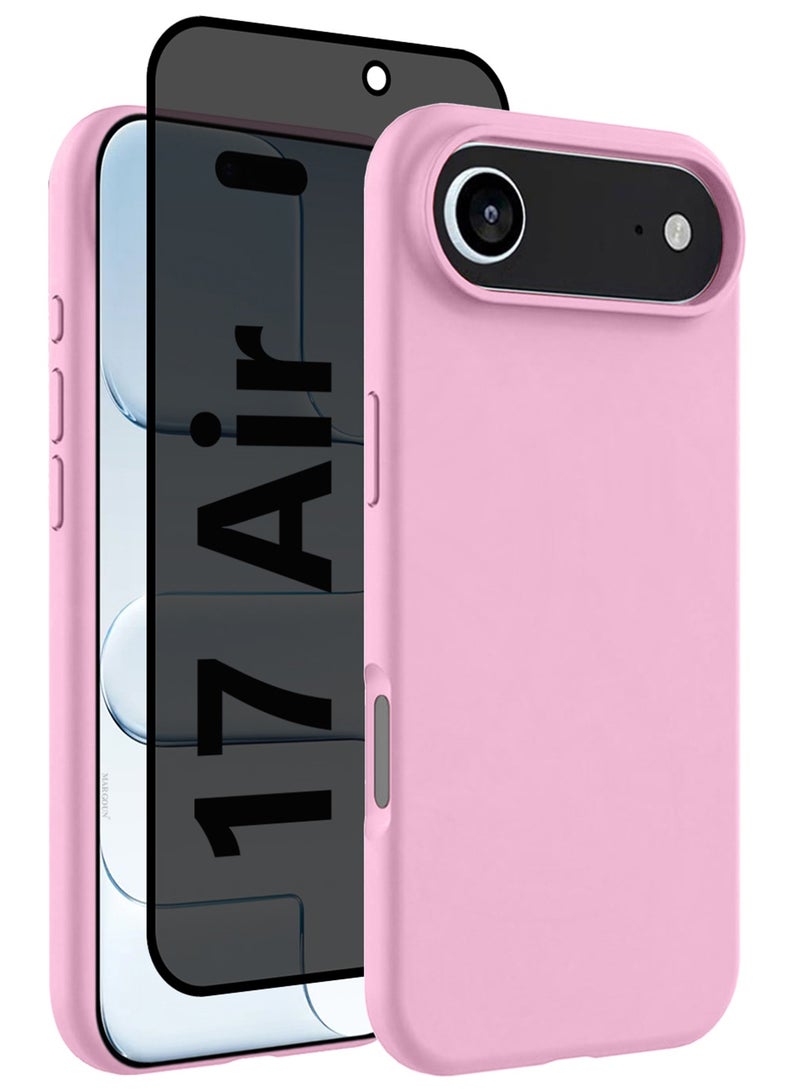 CATANES 2Packs Liquid Silicone Protective Phone Case for iPhone 17 Air , Soft Anti-Scratch Microfiber Lining Utra Slim Drop Protection Phone Cover with Privacy Screen Protector - Pink - Image 1