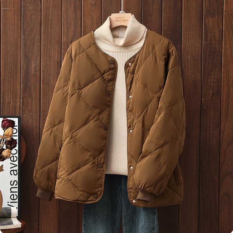 2023 Short Puffer Jacket Women Winter Light Quilted Coat temperament black  - Image 5