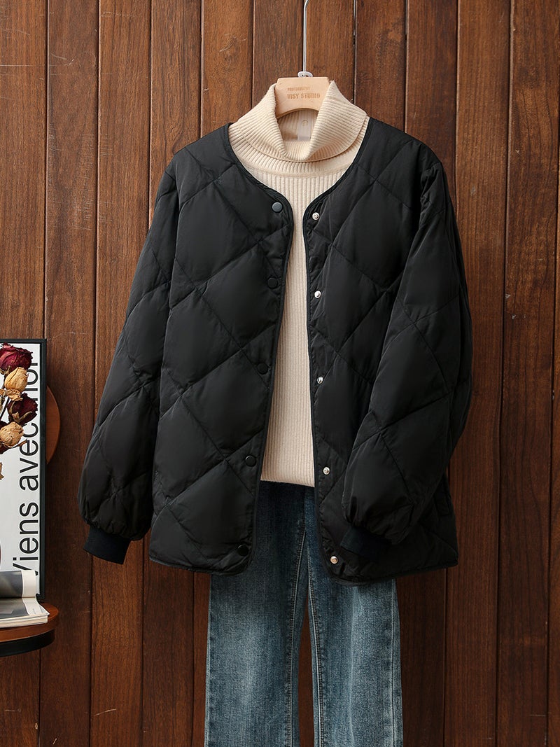 2023 Short Puffer Jacket Women Winter Light Quilted Coat temperament black  - Image 1