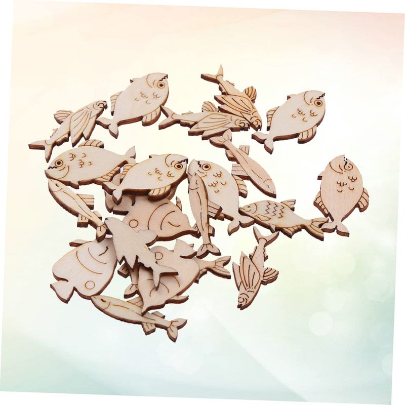 20Pcs Natural Wooden Fish Slices DIY Craft Ornaments for Home Decor and Party Favors - Image 3