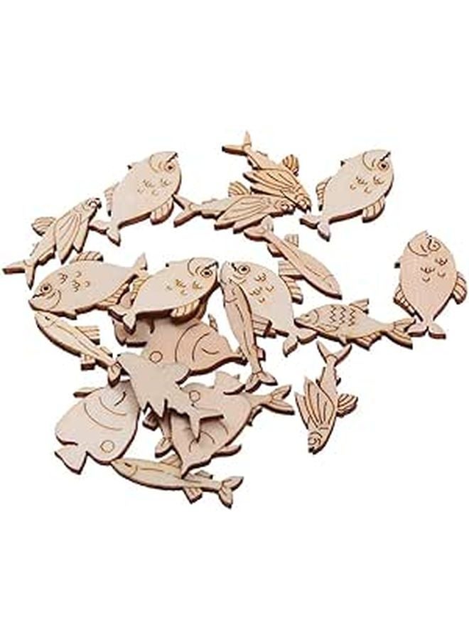 20Pcs Natural Wooden Fish Slices DIY Craft Ornaments for Home Decor and Party Favors - Image 1