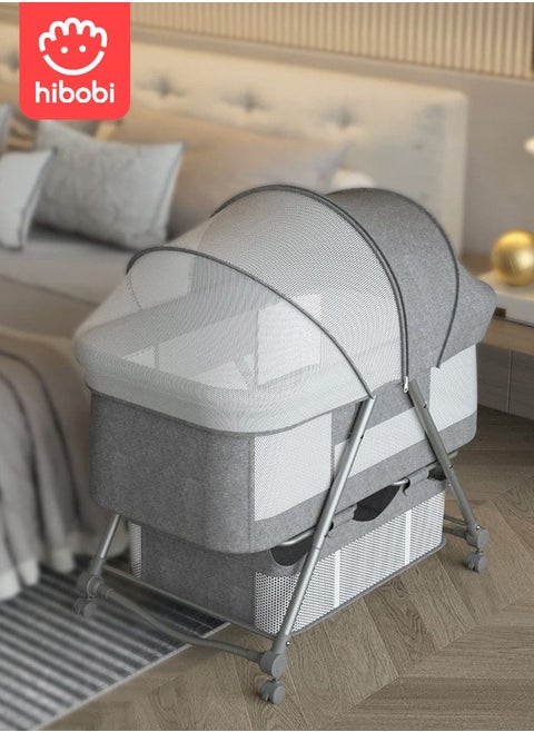 Movable Folding Baby Cradle Bed Anti-Spitting Up Adjustable Height - Grey