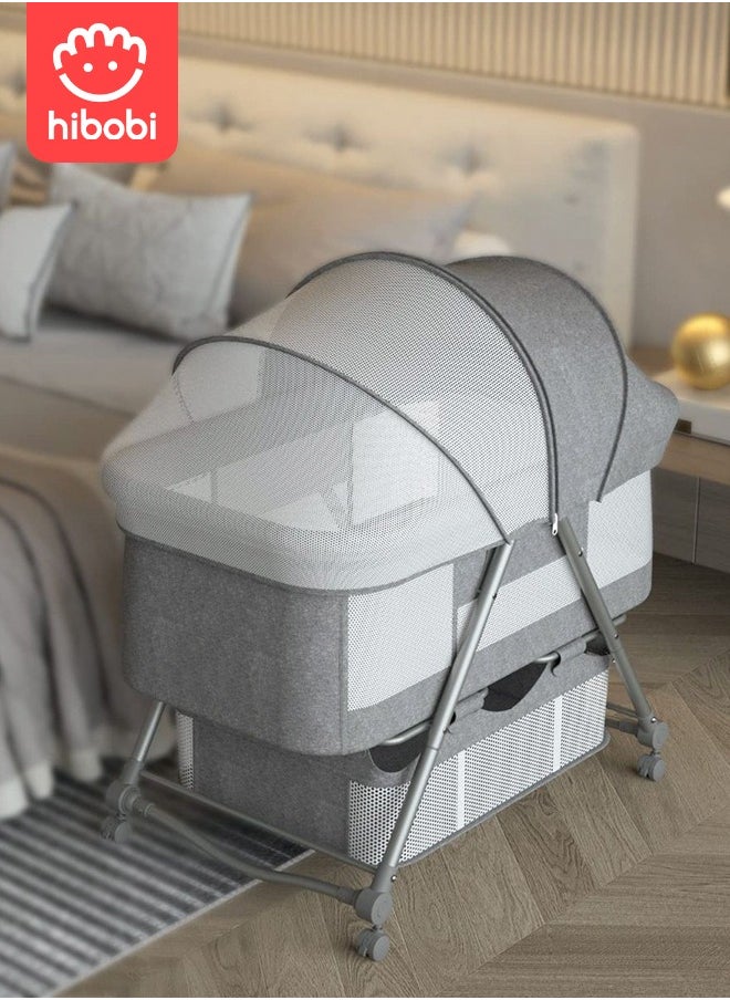 Movable Folding Baby Cradle Bed Anti-Spitting Up Adjustable Height - Grey