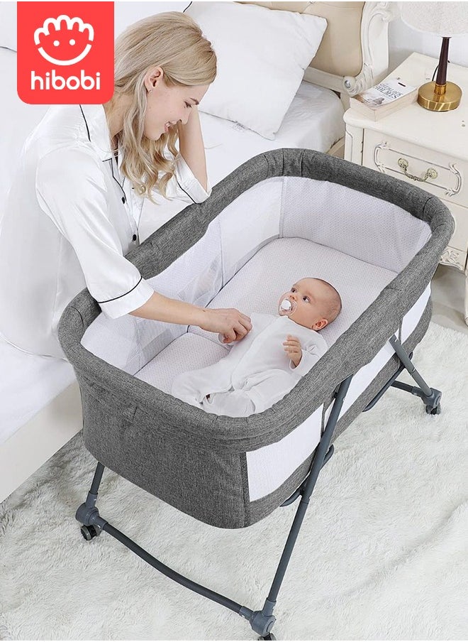 Movable Folding Baby Cradle Bed Anti-Spitting Up Adjustable Height - Grey
