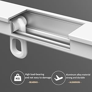 LUVINA Retractable curtain track(32.8in-60in),Top-mounted Room Divider Curtain Rod,Ceiling Rails Set with Silent Rollers and Hooks for Living, aluminum alloy curtain box curtain rod White (4) - Image 3