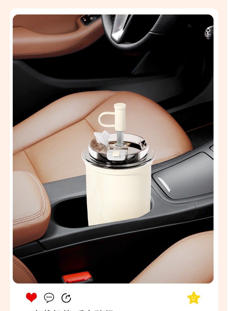 Saudi Select Travel Coffee Mug, 300ml Insulated Beverage Cup With Leakproof Lid, Long Lasting Coffee Tumbler With Lid And Straw, Travel Coffee Thermos  for Hot Drinks BPA-Free (White) - Image 4