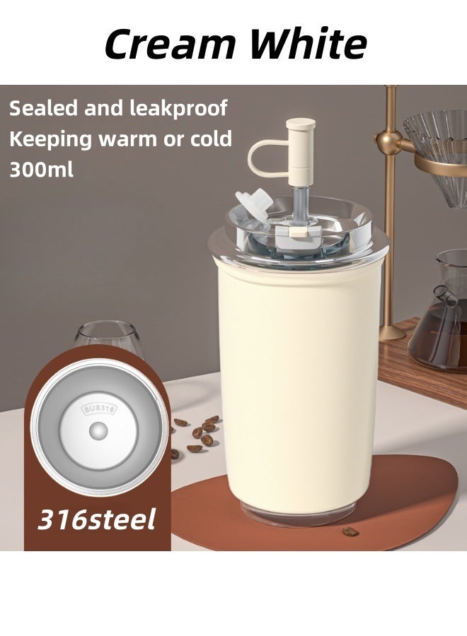 Saudi Select Travel Coffee Mug, 300ml Insulated Beverage Cup With Leakproof Lid, Long Lasting Coffee Tumbler With Lid And Straw, Travel Coffee Thermos  for Hot Drinks BPA-Free (White) - Image 1