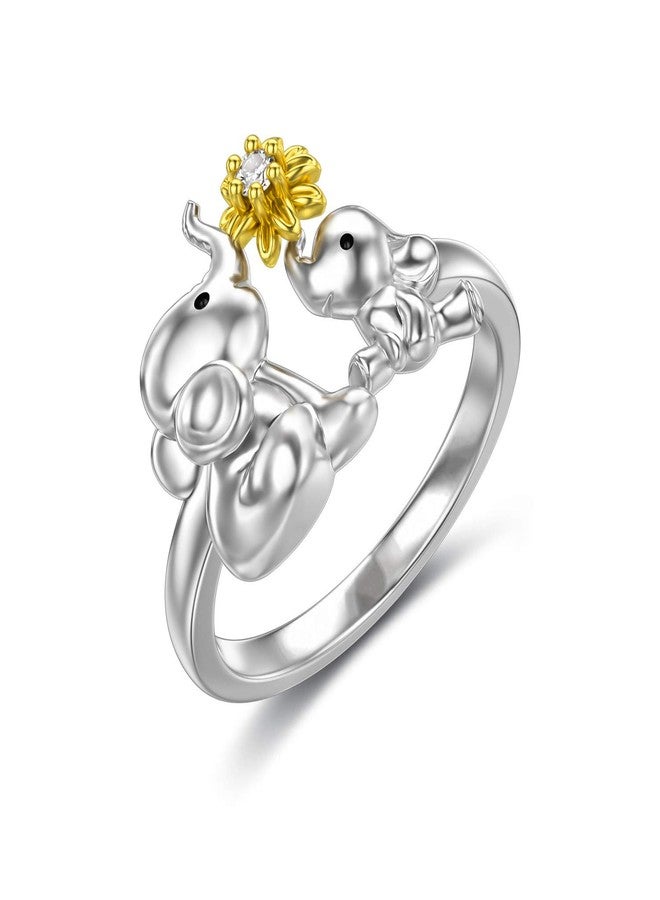 LONAGO Elephant Ring Sterling Silver Mother Elephants Stacking Ring Gift for Women (Size 6) - Image 2