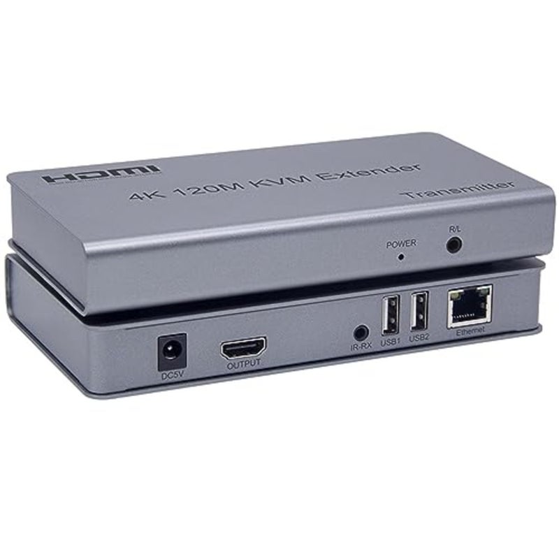 موسع KVM للاستخدام المكتبي، هيكل معدني، أسود، نقل HDMI 4K 120m عبر Cat5e/Cat6 مع دعم لوحة مفاتيح/ماوس USB - Image 1