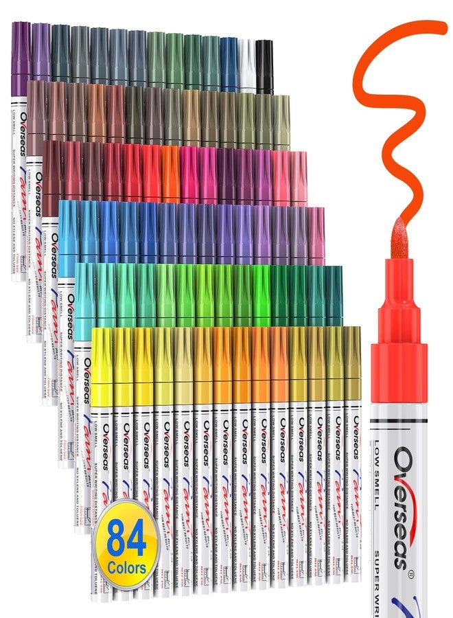 Overseas 84 Colors Paint Pens Oil Based Permanent Markers - Multicolor, Quick Drying, Waterproof, Fade Resistant, Medium Tip Paint Markers for Rock, Wood, Metal, Glass, Plastic, Rubber, Canvas, Paper - Image 1