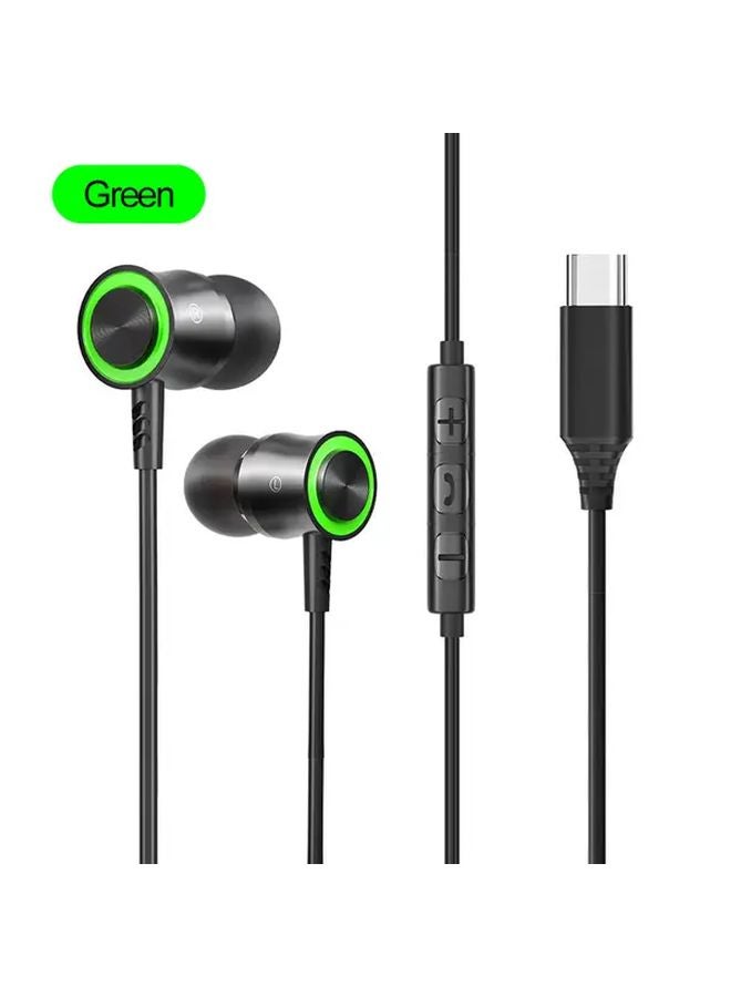 Green Type C Wired Headphones with Microphone for Samsung Galaxy S24 S23 - Image 1