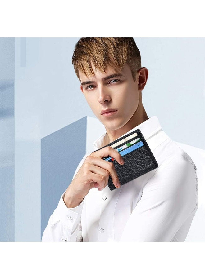 محفظة بطاقات الائتمان، حامل بطاقات فائق النحافة، محفظة من الجلد الطبيعي للرجال والنساء مع 6 فتحات للبطاقات وجيب واحد (أسود) - Image 3