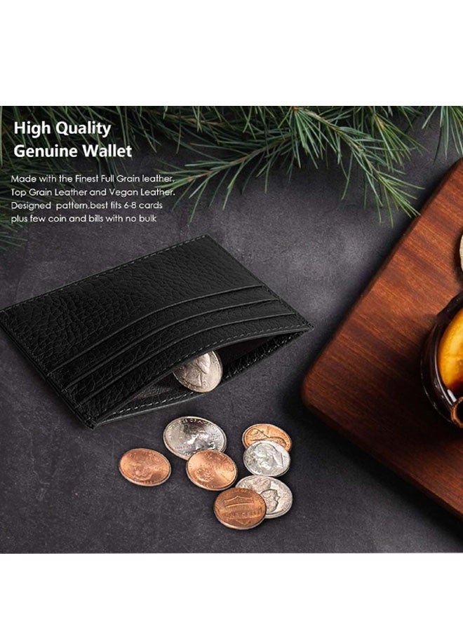 محفظة بطاقات الائتمان، حامل بطاقات فائق النحافة، محفظة من الجلد الطبيعي للرجال والنساء مع 6 فتحات للبطاقات وجيب واحد (أسود) - Image 4