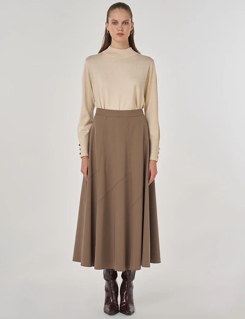 Kayra Piece-Stitched Bell-Skirt in Mink