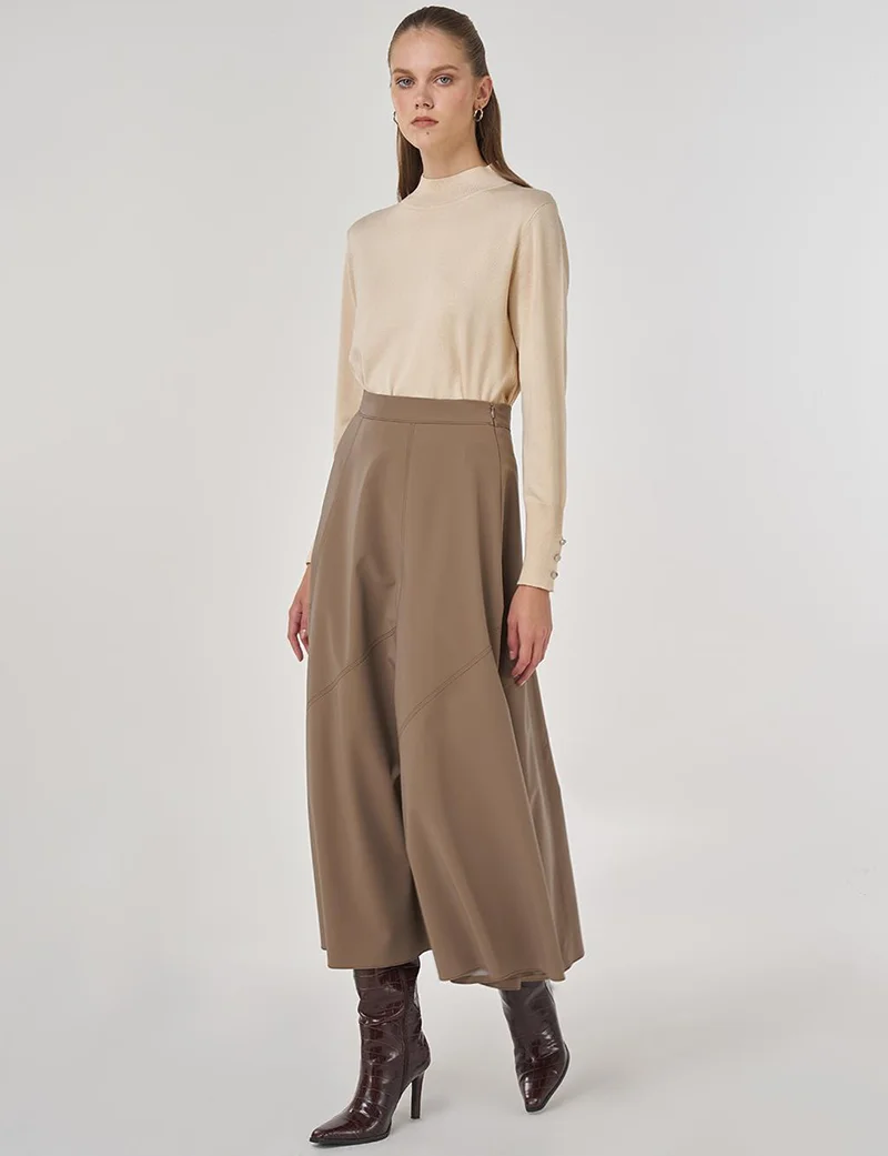Kayra Piece-Stitched Bell-Skirt in Mink