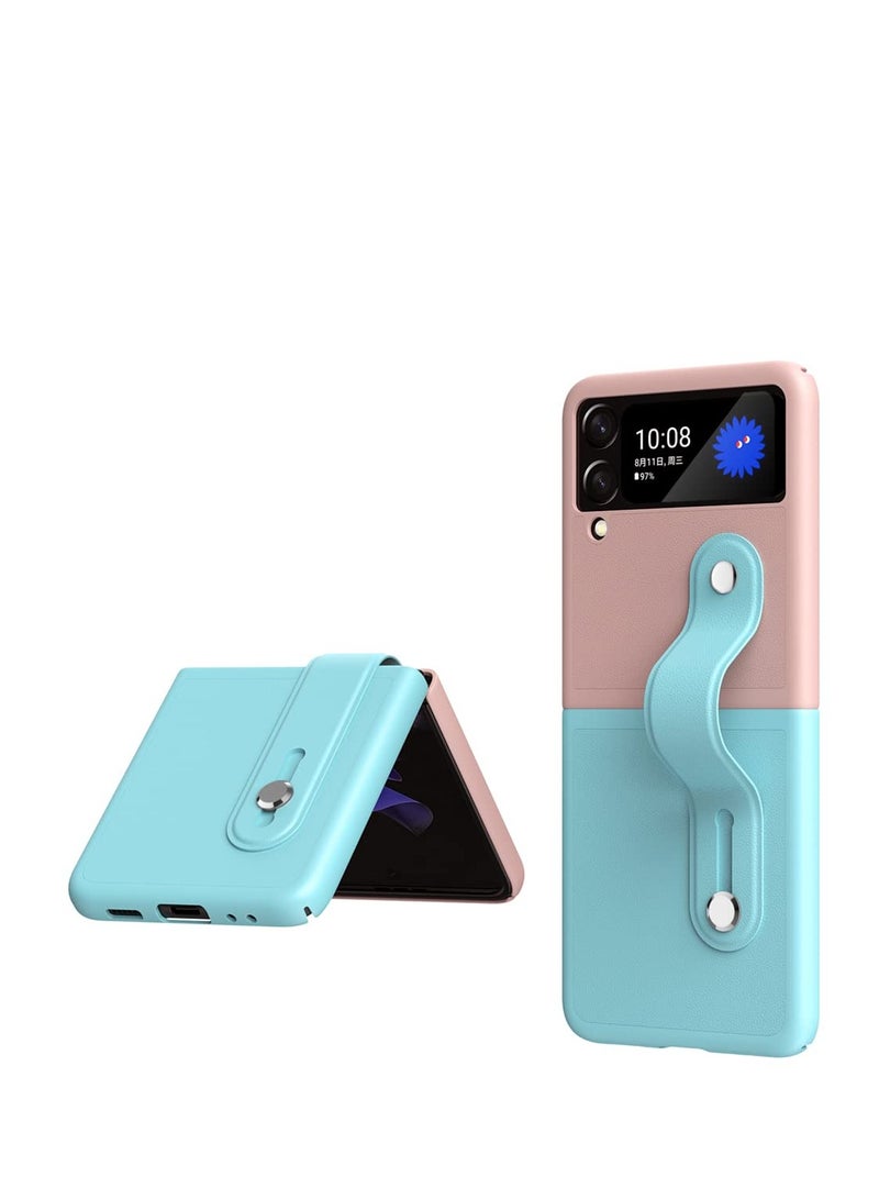 Excefore Mobile Phone Protective Case, KASTWAVE for Z Flip 3 5G 2021 with Hand Strap Cover PU Leather Compatible with Fit for Samsung Galaxy Z Flip 3 5G Case Wristband Plastic PC (Pink Blue) - Image 1