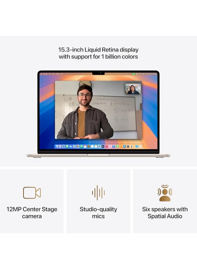 ابل  MacBook Air Laptop with 15 Inch | M4 chip 10‑core GPU | 16GB RAM | 256GB SSD|English | Starlight - Image 4