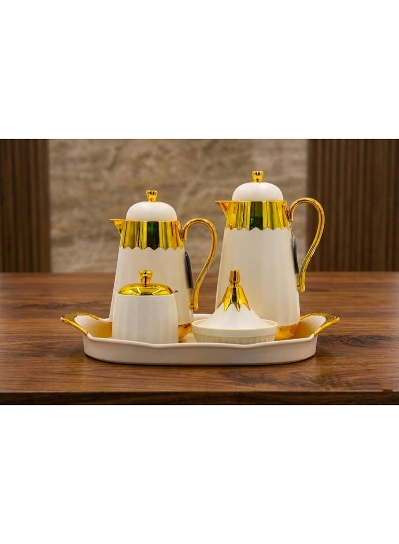Hospitality thermos set for serving tea and coffee, 1 liter + 0.7 liter, two small containers for sugar or dates, (5 pieces)