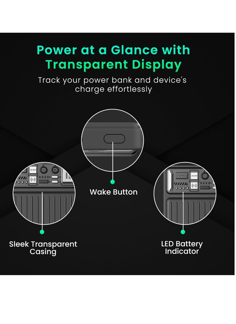 Portronics - Portronics luxcell wireless mini 10000mAh 15W magnetic wireless fast charging smallest power bank with 22.5 wired output compatible with iPhone 12 and above and other QI enabled Devices(Black) - Image 1