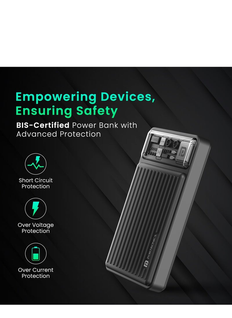 Portronics - Portronics luxcell wireless mini 10000mAh 15W magnetic wireless fast charging smallest power bank with 22.5 wired output compatible with iPhone 12 and above and other QI enabled Devices(Black) - Image 1