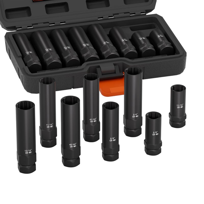 YEKEPRO 8-Piece Spline Lug Nut Removal Tool Kit - Master Key Set for Stripped Frozen Rusted Wheel Locks - Removing 5, 6, 7, 12 Spline & Hex Wheel Locks - Image 1