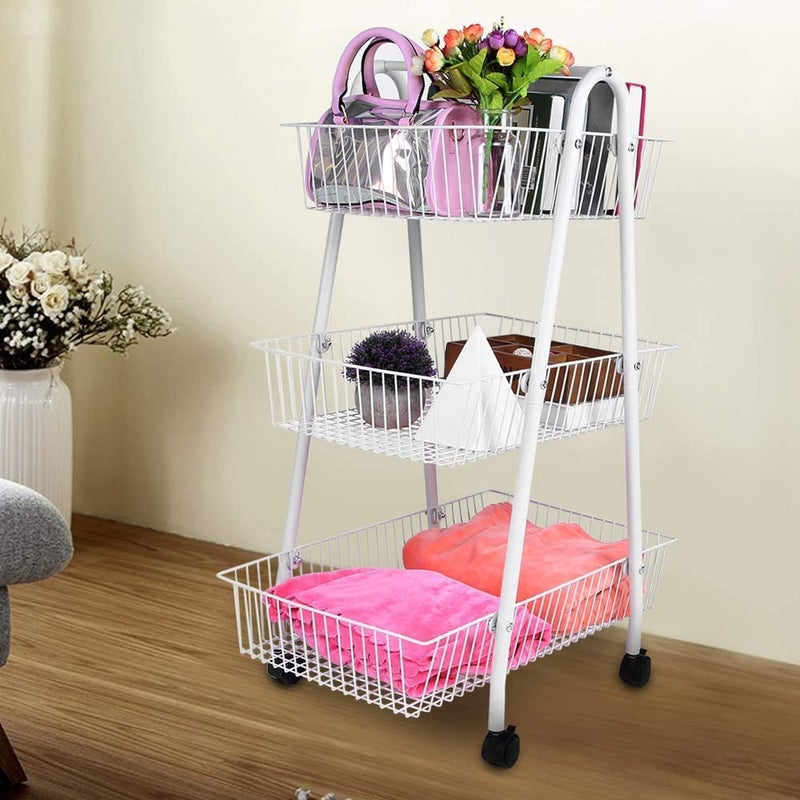 RAUSCH INDIAN DECOR 45803 Classic KitchenTrolley 3 Layers Serving Trolley MultiFunctional Kitchen Basket Storage Trolley HeavyDuty Metal Mesh Utility Rolling Trolley Storage Cart with 4 Wheels for Bed - Image 4