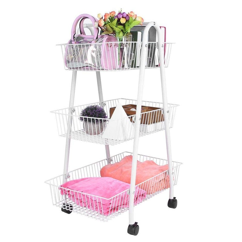 RAUSCH INDIAN DECOR 45803 Classic KitchenTrolley 3 Layers Serving Trolley MultiFunctional Kitchen Basket Storage Trolley HeavyDuty Metal Mesh Utility Rolling Trolley Storage Cart with 4 Wheels for Bed - Image 1