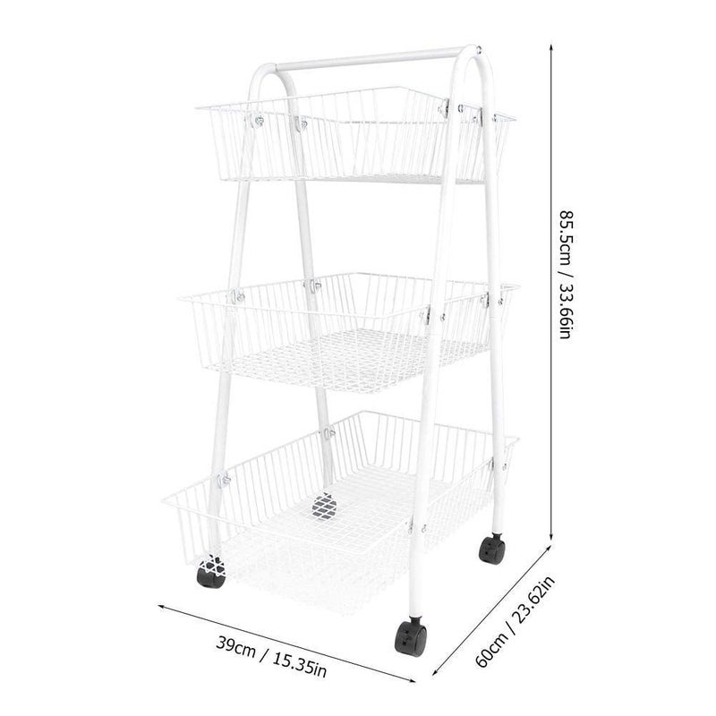 RAUSCH INDIAN DECOR 45803 Classic KitchenTrolley 3 Layers Serving Trolley MultiFunctional Kitchen Basket Storage Trolley HeavyDuty Metal Mesh Utility Rolling Trolley Storage Cart with 4 Wheels for Bed - Image 2
