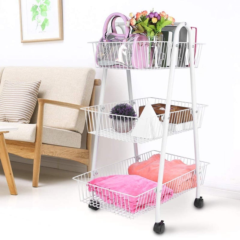 RAUSCH INDIAN DECOR 45803 Classic KitchenTrolley 3 Layers Serving Trolley MultiFunctional Kitchen Basket Storage Trolley HeavyDuty Metal Mesh Utility Rolling Trolley Storage Cart with 4 Wheels for Bed - Image 5
