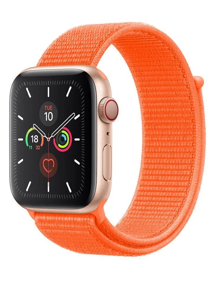 Watch Nylon Loop Band Compatible with Apple Watch 42mm 44mm 45mm 46mm 49mm, Soft Woven Sport Strap, Adjustable Replacement Wristband for Apple Watch Series Ultra / SE / Series 1/2/3/4/5/6/7/8/9/10/11- Orange - Image 1