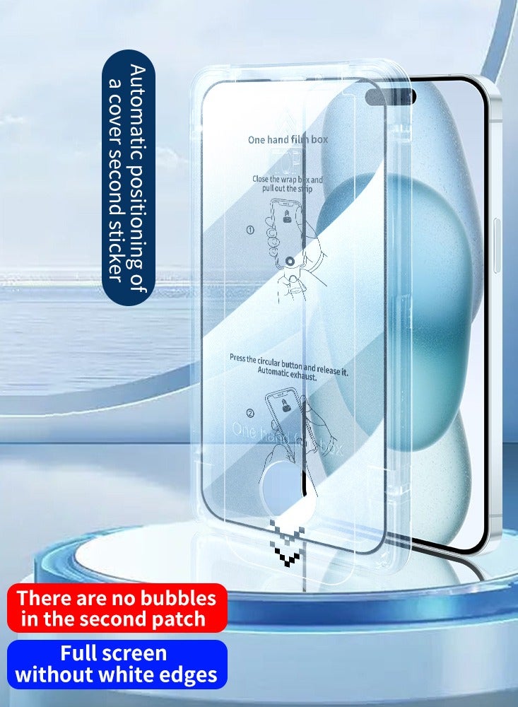 HD Screen Protector For iPhone 15 with Dust Remover  One-Hand Easy Film Box - Image 1