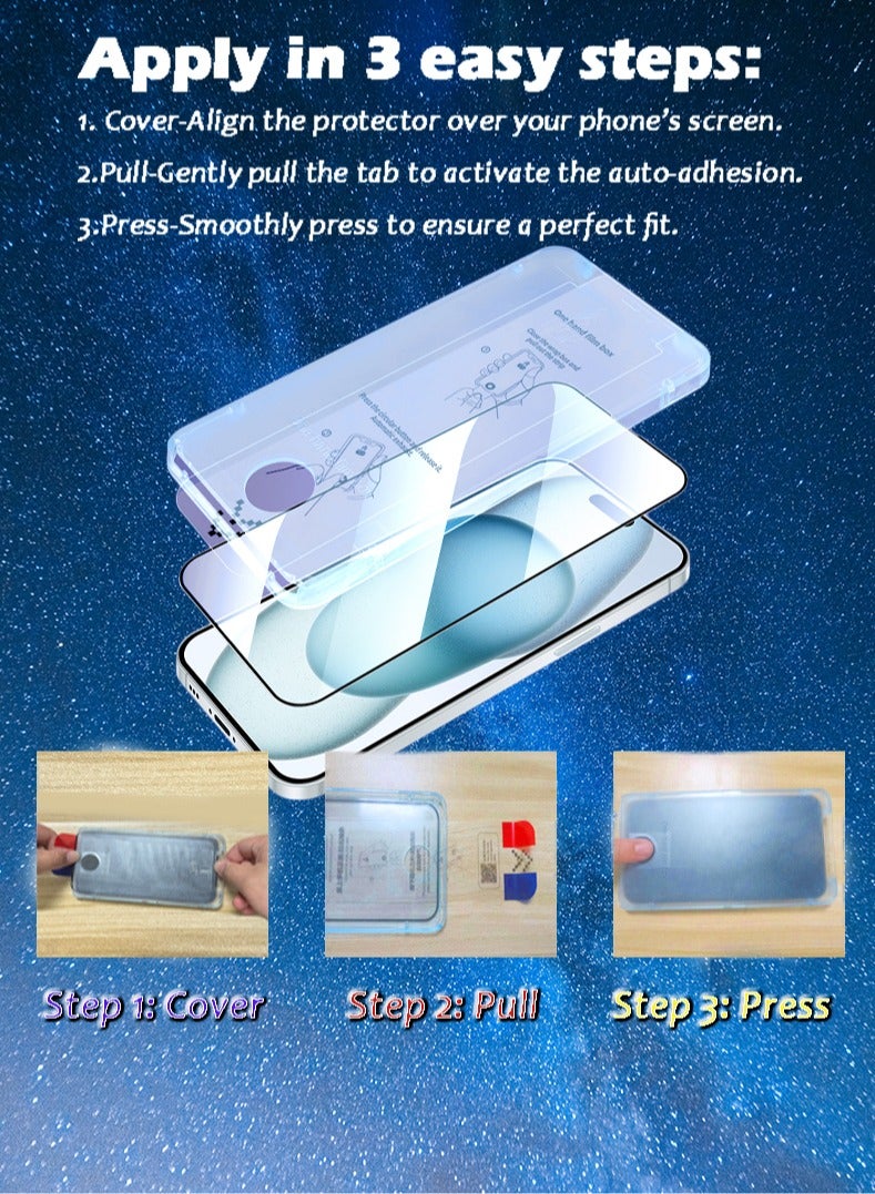 HD Screen Protector For iPhone 15 with Dust Remover  One-Hand Easy Film Box - Image 3