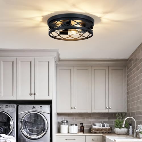 XPEHK 3-Light Farmhouse Flush Mount Ceiling Light,13 inch Hallway Lighting Fixtures Ceiling,Light Fixtures Ceiling Mount for Kitchen Entryway,Hall（1 Pack） - Image 2