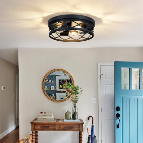 XPEHK 3-Light Farmhouse Flush Mount Ceiling Light,13 inch Hallway Lighting Fixtures Ceiling,Light Fixtures Ceiling Mount for Kitchen Entryway,Hall（1 Pack） - Image 3