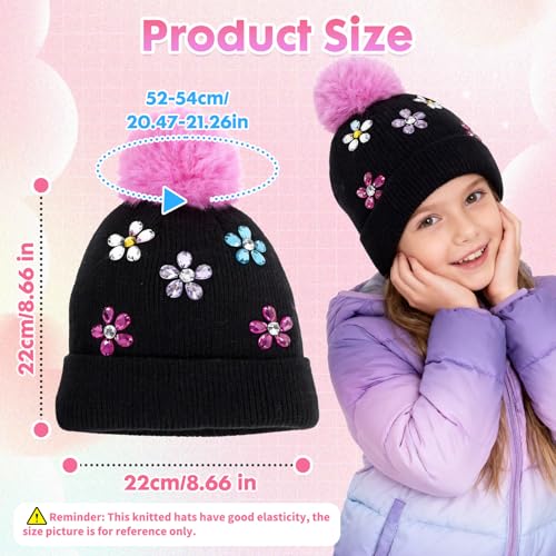 PinkSheep Toddler Winter Hat, Cute Girls Warm Beanie with Pom Pom and Fleece Lined Winter Hats,Fashion Kids Knit Beanies Cap - Image 4