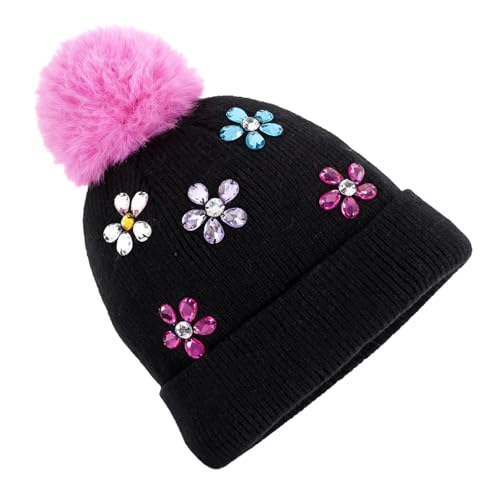PinkSheep Toddler Winter Hat, Cute Girls Warm Beanie with Pom Pom and Fleece Lined Winter Hats,Fashion Kids Knit Beanies Cap - Image 1
