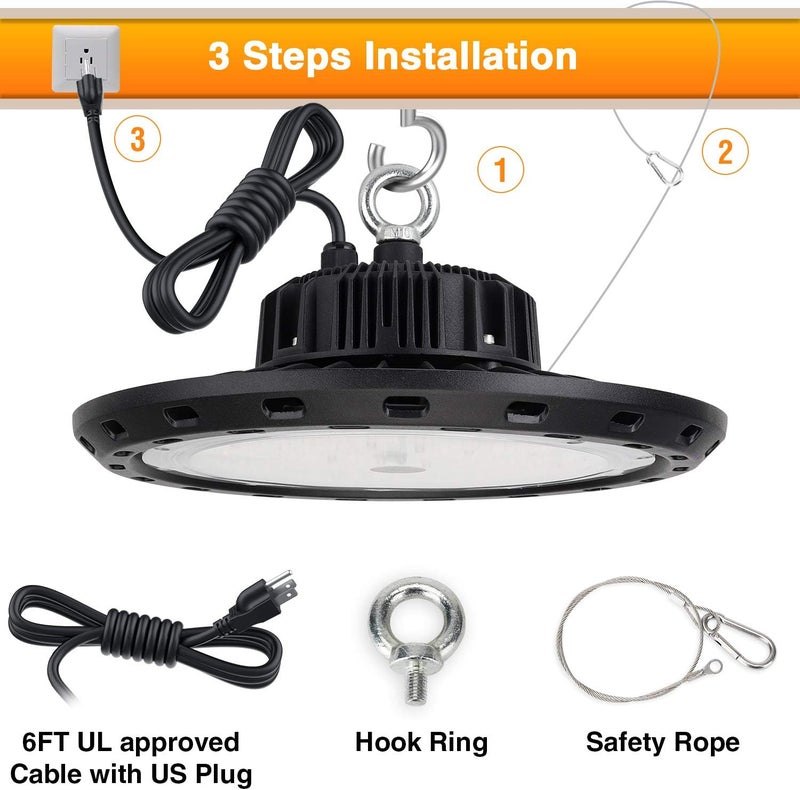CHMLT UFO LED High Bay Light 100W 15000lm 5000K (Eqv. to 400W HPS/MH), High Bay Led Lights for Shop Warehouse Factory - Image 5